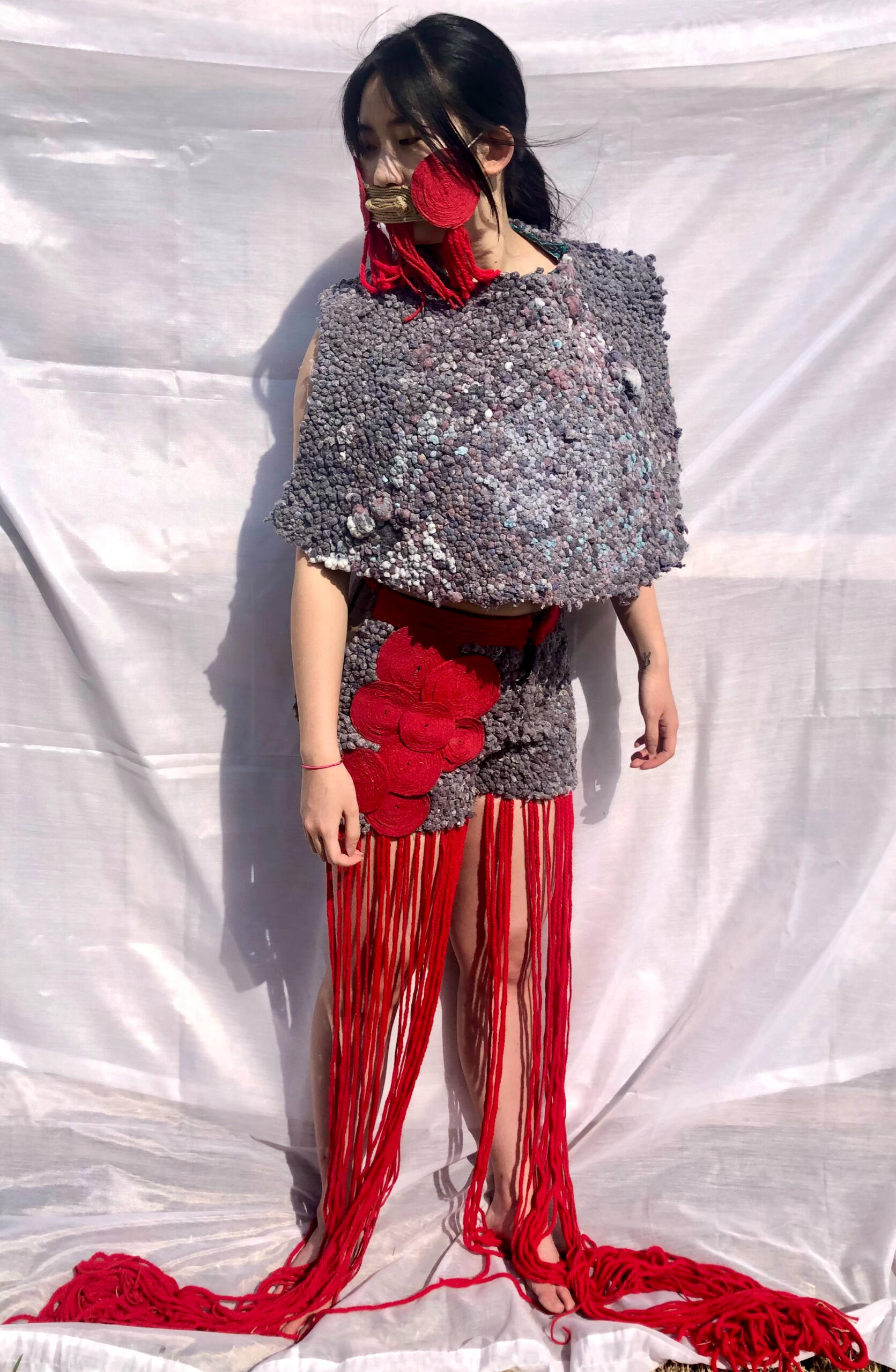 Adornment (dryer lint, yarn)