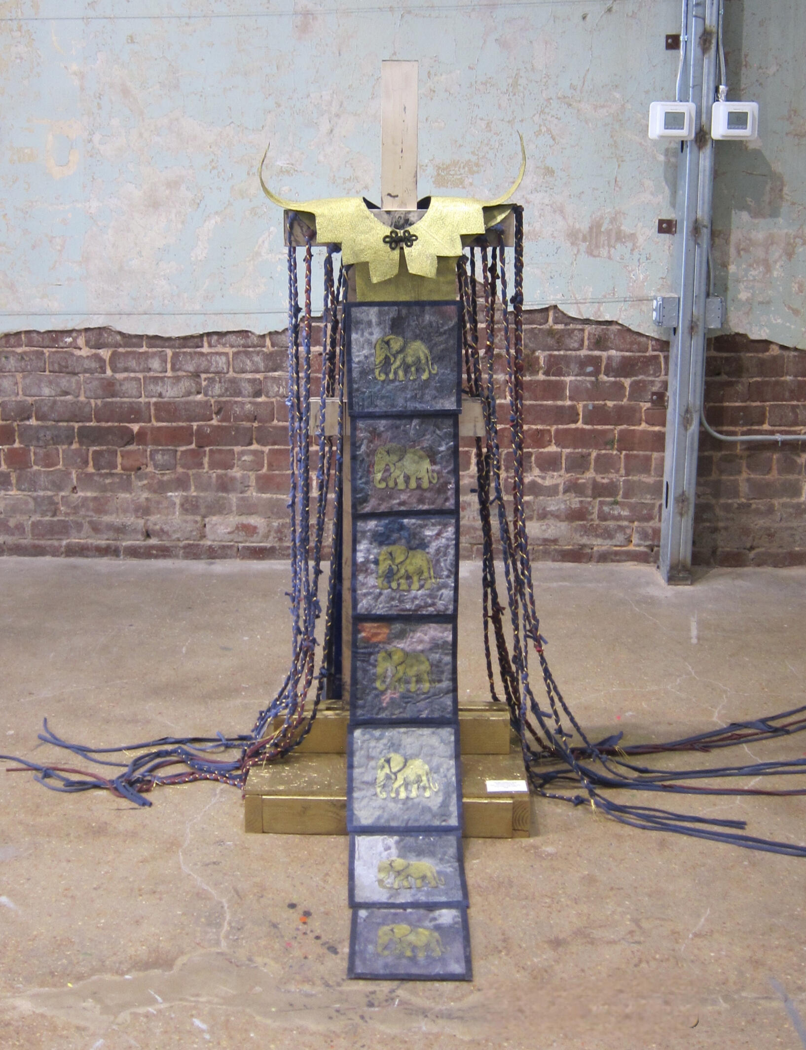 100 Baht Elephant Pants (dryer lint, cotton rag paper, felt, gold thread, t-shirts)