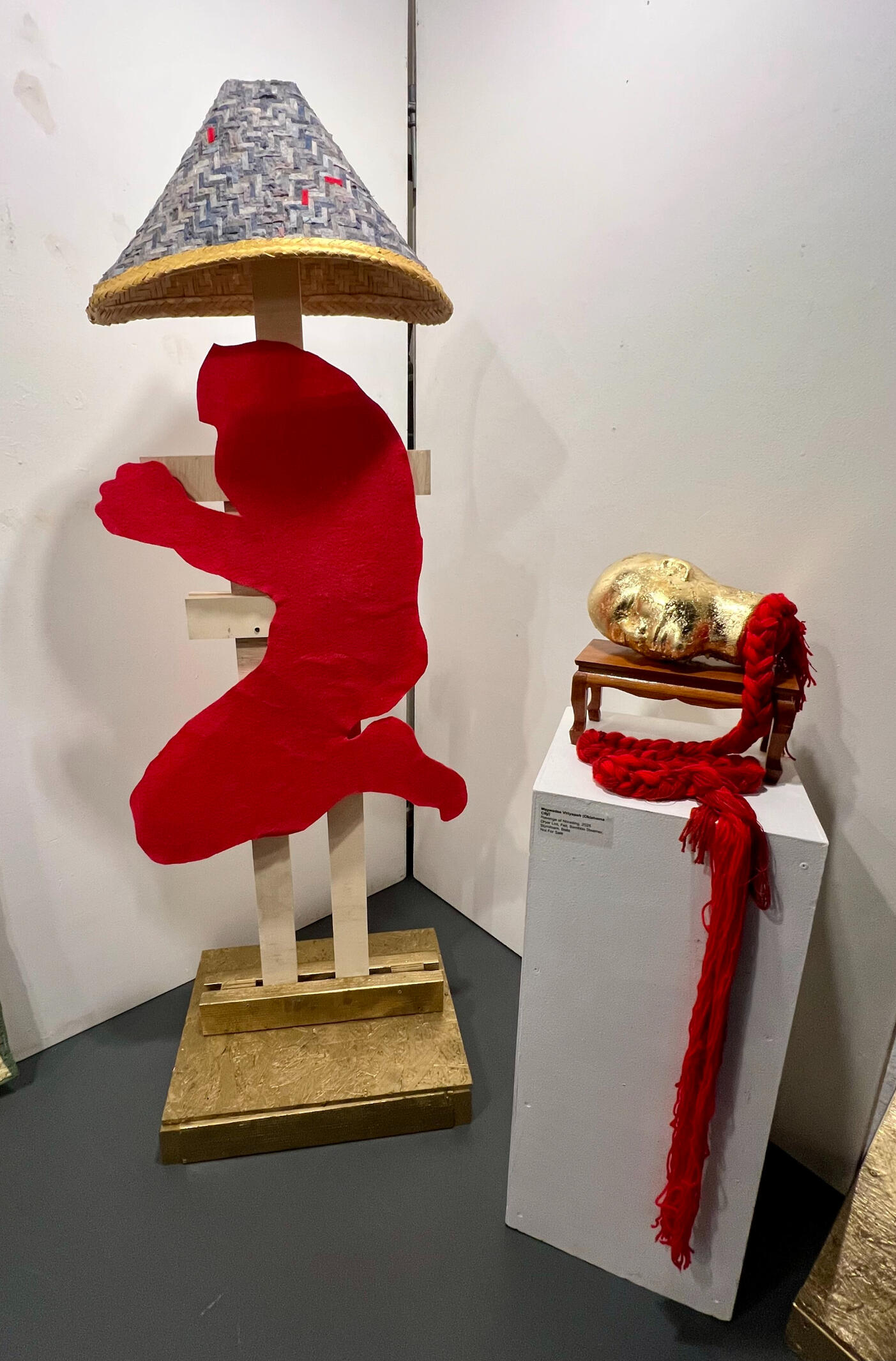 Revenge of Norasing (dryer lint, felt, bamboo steamer, styrofoam, yarn)