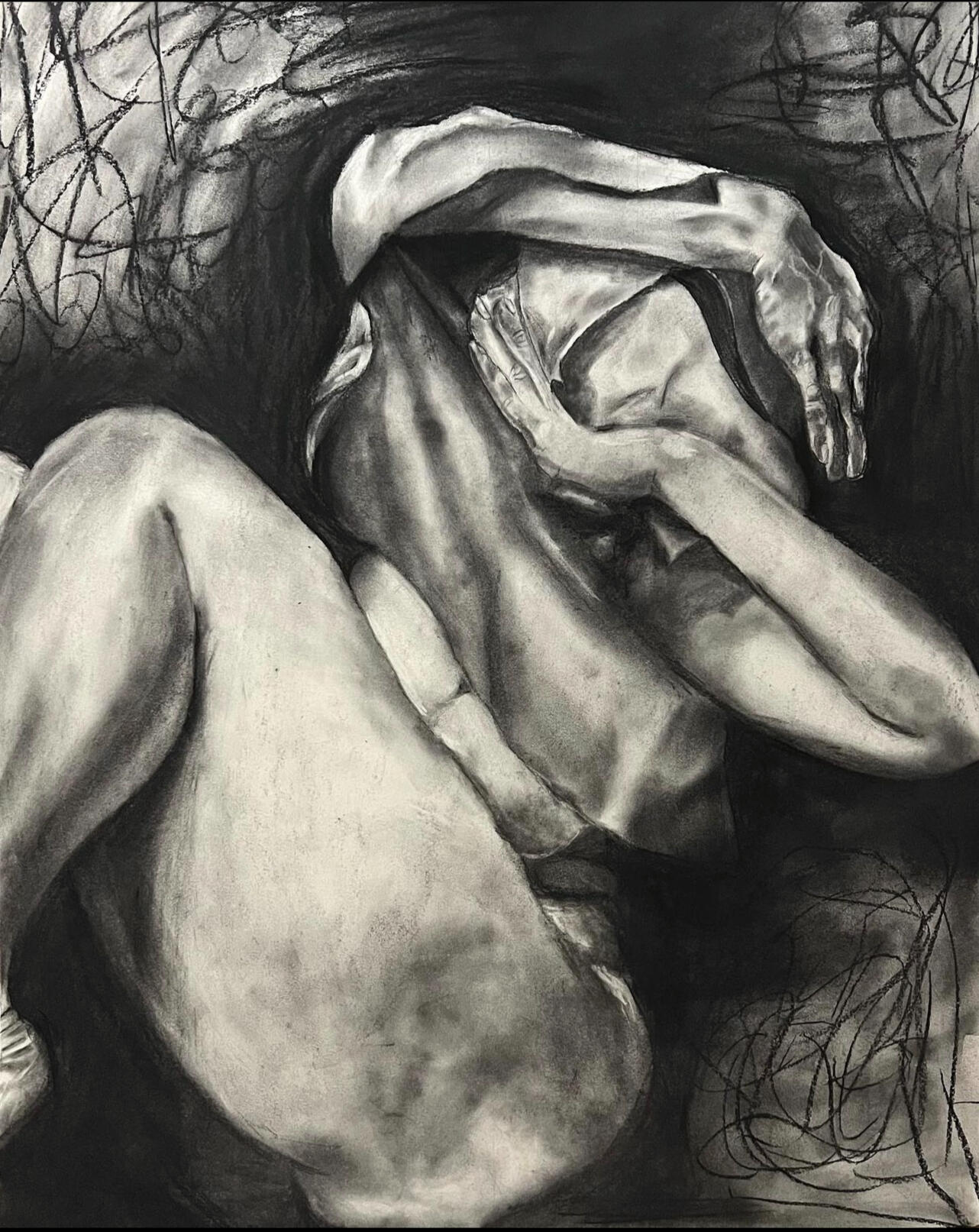 Cradled (charcoal on paper)